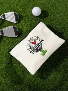 1pc Customized Canvas Chain Bag With Ball Design. Can Be Printed With Your Name/Custom Text. Includes Elements Of Multiple Balls Such As Soccer, Rugby, Baseball, Volleyball, Tennis, Basketball, Bowling, And Golf.