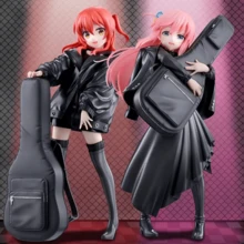 1个动漫摇滚女孩角色收藏手办 - 可爱风格PVC雕像，身穿黑色夹克，红/粉色头发，摆出动感姿势，配有吉他造型配件 - 粉丝展示手办 - 彩色 - 查看 10