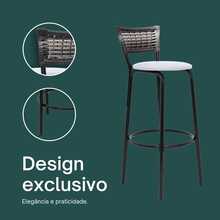Set Of 4 High Stools With Black Frame And Gradient Wicker Backrest - Ideal For Counters, Islands, Worktops, Gourmet Areas, Bars, American Kitchens, And Pools - 白色座椅 - 查看 4