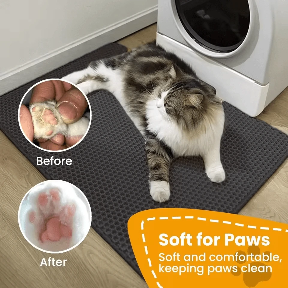 Double Layer Honeycomb Large Cat Litter Mat With Double Handles - Easy Clean, Paw-Friendly, Durable For Cat Litter Box, Captures All Litter Types (Clay/Toufu/Crystal) - High Demand Litter Trapping Mat - 40*50 - View 1