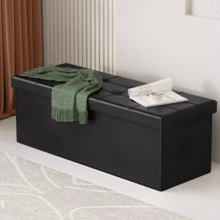 Lislark Storage Bench 110x38x38cm Storage Box End Of Bed Storage Bench Storage Bench For Home Living Room Ottoman Storage Folding Box Foot Stool Faux Leather Seat Storage Trunk Bench - Black - View 10