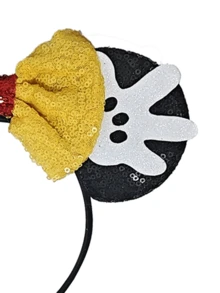 1个闪亮米妮老鼠耳朵发箍，可爱卡通米妮耳朵，闪亮米妮耳朵发箍，公主风闪亮耳朵发箍带蝴蝶结，适合学生派对、化装舞会、角色扮演、主题公园和其他场合