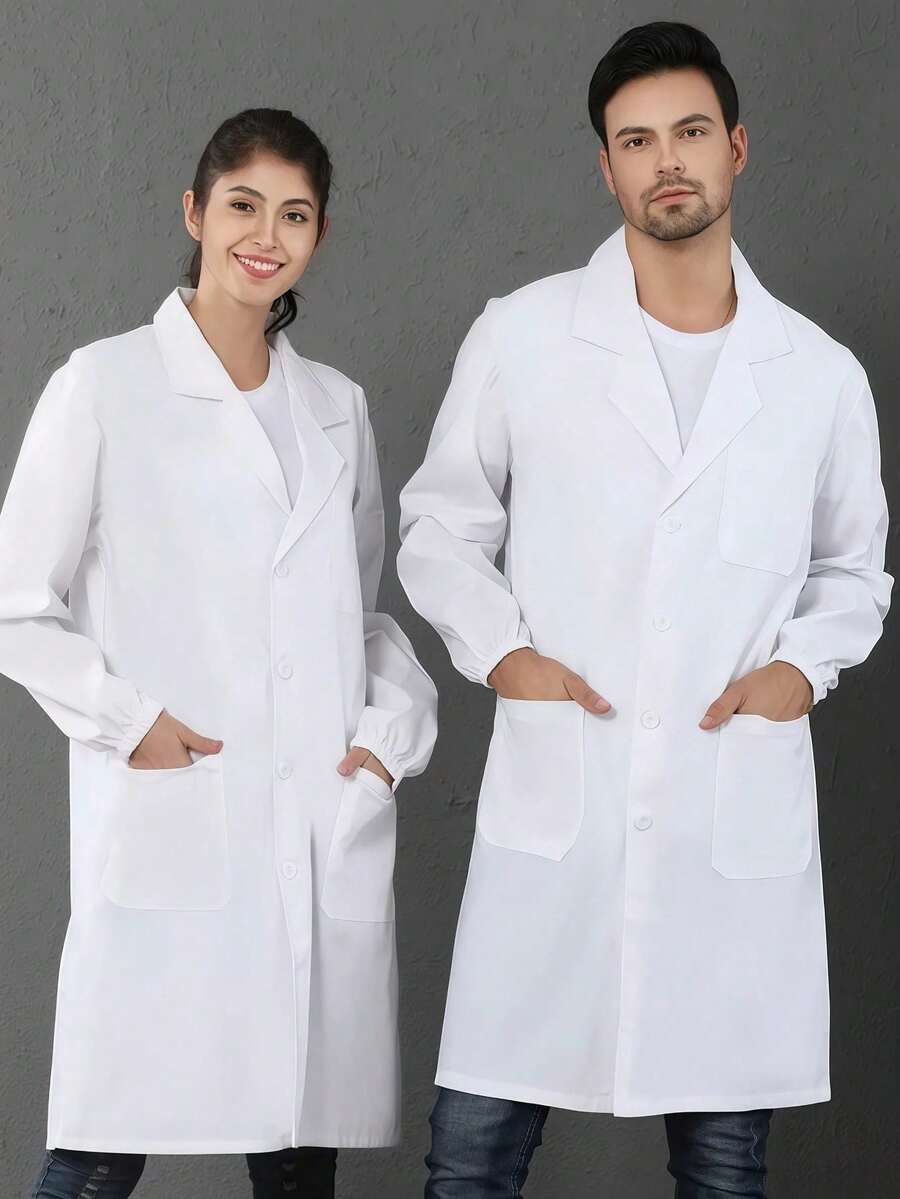1pc Custom Fitted Lab Workwear, Professional Polyester Long Sleeve Doctor/Nurse Work Jacket, White Pharmacy Lab Coat - White - View 1
