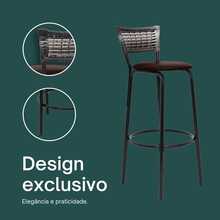 Set Of 4 High Stools With Black Frame And Gradient Wicker Backrest - Ideal For Counters, Islands, Worktops, Gourmet Areas, Bars, American Kitchens, And Pools - 淺棕色座椅 - 查看 4