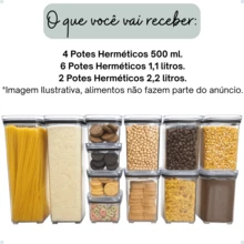 Kit Com 12 Potes Herméticos Porta Em Acrílico Cristal Empilhável Organizador De Mantimentos - Transparente - Visão 6