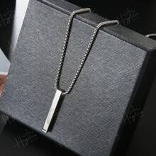 Premium Necklace With Rectangular Pendant - Stainless Steel - Silver - View 3