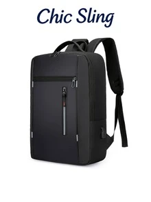 防水时尚休闲USB接口男士背包 - 黑色 - 查看 7