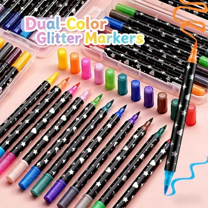 96 Colors Double-Headed Glitter Soft Tip Marker Pens, Pearl Highlighter Pens For Students, Hand Lettering, Art Drawing, Office Supplies, Birthday Gift, Back To School Gift