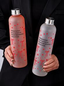 1pc 1000ml Matte Water Bottle, Butterfly, Daisy, Heart Decor, Large Capacity, School, Outdoor, Best Gift For Girlfriend, Sports Water Bottle - Multicolor - View 1