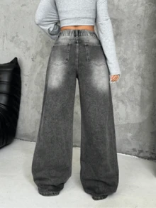 Women's Casual Denim Jeans (Couple Style - Wide Leg Pants), Spring Fashion Denim Pants Suitable For All Seasons, Oversized Charcoal Gray, High Waist, Full Length, Casual Outdoor Pants, Multi-Functional Daily Wear, Valentine's Day Essential Women's Fashion Jeans Single Item Gift, Suitable For Family Leisure, Slimming For Teenagers To Adults, Minimalist Design, Durable Jeans - Gray* Upgraded Flagship Model - View 2