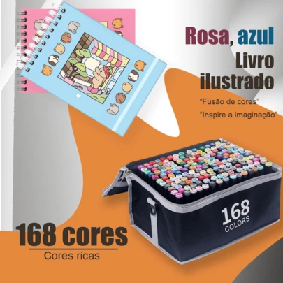 kit Livro de colorir capa 50 páginas + 60/80/100/120/168 Cores Caneta Marcadora Com Ponta Dupla/Pintura De Arte/Aquarela