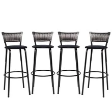 Set Of 4 High Stools With Black Frame And Gradient Wicker Backrest - Ideal For Counters, Islands, Worktops, Gourmet Areas, Bars, American Kitchens, And Pools - 黑色座椅 - 查看 7