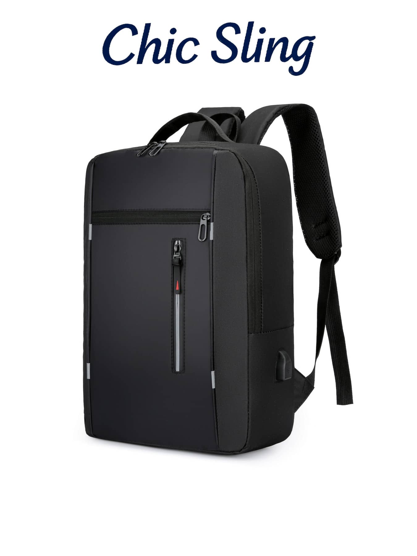 防水时尚休闲USB接口男士背包 - 黑色 - 查看 1