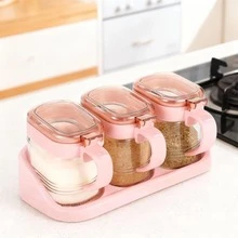 Set Of 3 Pink Coffee Containers, Glass Spice Jars, Spice Storage Set, Suitable For Coffee Beans, Candy, Oats, And Nuts - 無色 - 查看 1