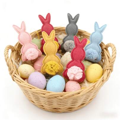 12件套彩色复活节兔子装饰套装，适用于发饰DIY、服装和包包装饰、派对装饰和手工项目，复活节派对用品，节日手工材料，兔子装饰品