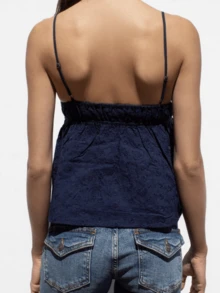 Women Lace Camisoles V-Neck Spaghetti Strap Casual Tank Tops Summer Fashion Sleeveless Vests Streetwear - màu xanh hải quân - Xem 3