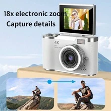 18X Optical Zoom Compact Digital Camera With 48MP Auto Focus, 4K Video, Face Detection, 2.4" Flip Screen, Rechargeable Battery - LK-007 White - View 3