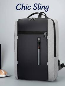 防水时尚休闲USB接口男士背包 - 黑色 - 查看 4