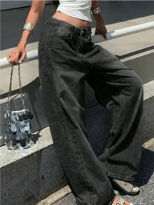 Women's Plus Size Denim Jeans (Couple Style - Plus Size Ultra Loose Fit), Spring Fashion Jeans (Plus Size Wide Leg Pants), Ultra Loose Fit, High Waist, Full Length, Casual Outdoor Pants, Multi-Functional Daily Wear, Suitable For Family Leisure, Slim Fit For Teenagers To Adults, Minimalist Design, Durable Jeans - 深灰色*旗艦款 - 查看 5