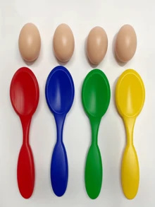 一套复活节彩蛋勺趣味运动平衡蛋勺套装，混合色PVC材质，通用平衡蛋赛跑游戏，适合复活节和独立日，一套非常适合家庭户外活动和派对娱乐。