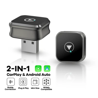 REMAX 二合一无线CarPlay适配器，兼容Apple CarPlay和Android Auto；迷你尺寸；即插即用；CarPlay无线适配器兼容iPhone iOS 6+和Android 11+，连接快速稳定；汽车配件，超级实用的车载用品
