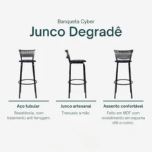 Set Of 4 High Stools With Black Frame And Gradient Wicker Backrest - Ideal For Counters, Islands, Worktops, Gourmet Areas, Bars, American Kitchens, And Pools - 黑色花卉圖案座椅 - 查看 3