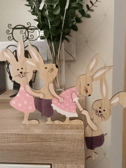 1pc Wooden Easter Decorative Plaque, Party Wreath Decor, Perfect Holiday Gift, Home Decor, Easter Painted Rabbit Wooden Craft Home Decoration Wall Hanging, Easter Bunny Party Tabletop Decor, Decorative Sign And Plaque, Spring Decor, Easter Decoration