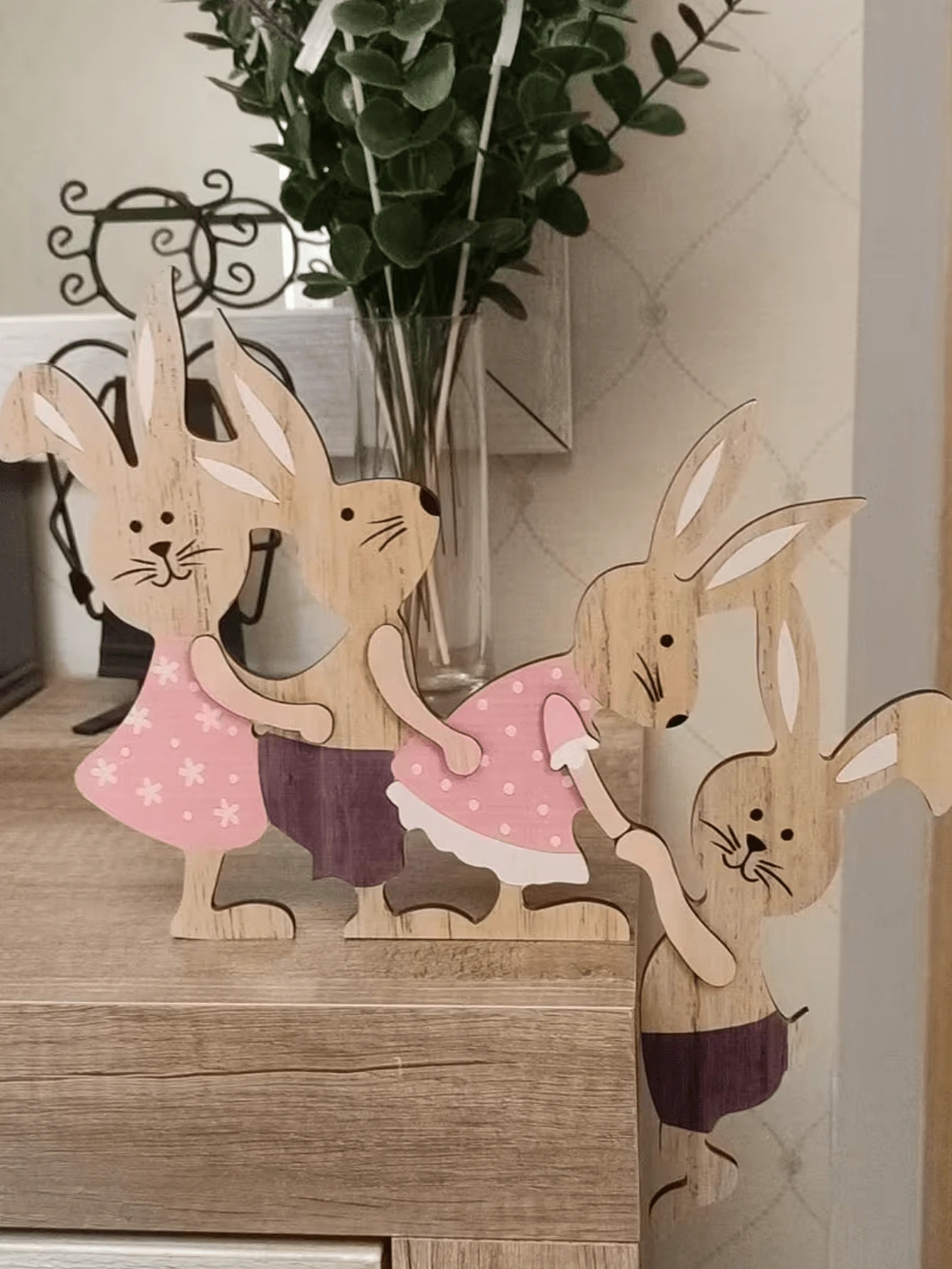 1pc Wooden Easter Decorative Plaque, Party Wreath Decor, Perfect Holiday Gift, Home Decor, Easter Painted Rabbit Wooden Craft Home Decoration Wall Hanging, Easter Bunny Party Tabletop Decor, Decorative Sign And Plaque, Spring Decor, Easter Decoration - Multicolor - View 1