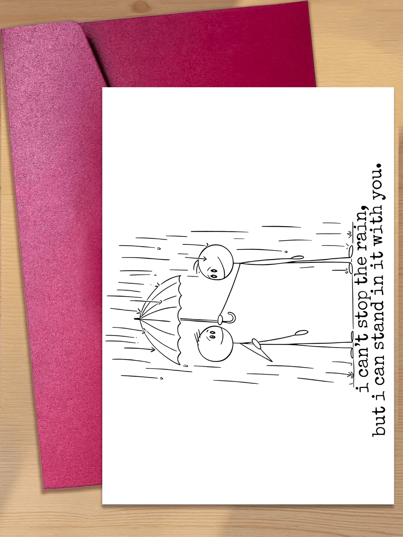 一张“我无法阻止雨,但我可以陪你雨中漫步”情人节贺卡,附信封,适合送给男友、女友、丈夫或妻子。这张贺卡可用于情人节、生日或周年纪念日,表达爱意、真挚的祝福以及对永远相伴的期盼和渴望。 - 套裝 - 查看 1