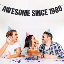 Conjunto de 1 unidade para decoração de aniversário de 40 anos para homens e mulheres, faixa de barbante com glitter preta e dourada "Feliz 40º Aniversário", "Incrível desde 1986", "Direto de 1986", "Olá 40", "40 Fabulosos", "Um brinde aos 40 anos" - Artigos para festa - Multicolorido - Ver 9
