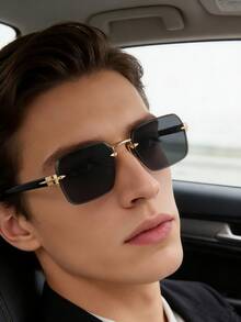 一副黑色方形无框高端复古个性时尚眼镜，适合街头摄影、驾驶、聚会、度假、日常佩戴 - 黑色 - 查看 3