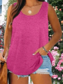 Imily Bela Plus Size Tank Tops For Women Summer Sleeveless Scoop Neck T-Shirts Tops Casual Tees Tunics Shirts - 粉色 - 查看 4