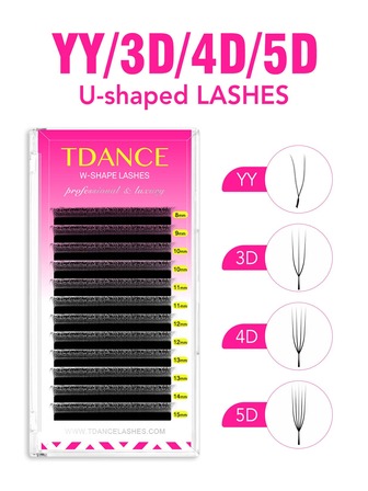 TDANCE 1 caja de 12 pares de pestañas postizas en forma de U, YY/3D/4D/5D, 0.07mm, gruesas, pestañas postizas en forma de U de 8-15mm en mezcla