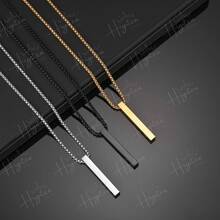 Premium Necklace With Rectangular Pendant - Stainless Steel - Silver - View 4