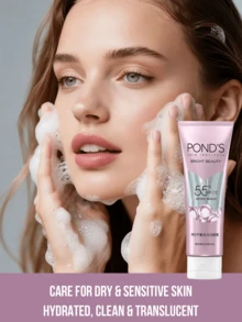 Pond's Balance Glow Facial Cream Cleanser, Gentle Cleansing & Makeup Removal, Care For Dry & Sensitive Skin, Hydrated & Clean, Suitable For Dry & Sensitive Skin, Absorb Impurities, Remove Dead Skin Minimize Pores, For Students Office Workers Daily Commute Home Use Travel, Ideal Gift For Friends - Balancing Hydrating Cleansing Cream - View 3