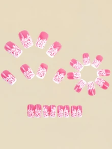 24pcs 3D Embossed Pattern Nail Stickers, Nail Art Supplies, Y2K Style Nails, Pink Nails - Pink - View 4