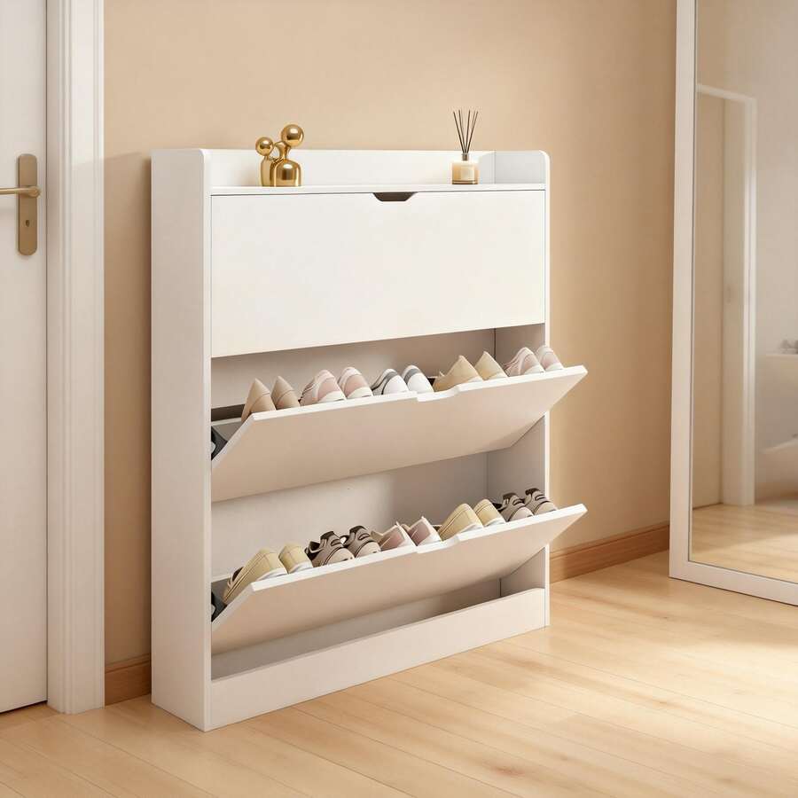 Mueble Zapatero Organizador Moderno 3 Nivel 120x80x17cm - Blanco - Ver 1