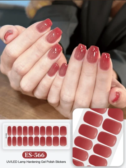 Emi Cured Gel Nail Strips , Clear Base, 20 Pcs Gel Nail Wraps, Stickers, UV Light Required, Salon Quality, Long Lasting,ES20 Cross-Border Wholesale Drop Shipping Red Book Same Style Nail Stickers Nail Stickers For Fingertips Nails Nail Supplies