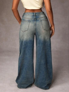 Women's Casual Denim Jeans, Spring Fashion Denim Pants Suitable For All Seasons, Wide Leg Fit, High Waist, Full Length, Casual Outdoor Pants, Simple Style, Suitable For Daily Wear, Valentine's Day Essential Women's Pants Jeans Single Item Gift - 水洗 - 查看 4