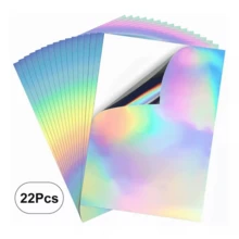 Papel adhesivo láser A4 para impresora de inyección, 22 hojas/paquete. Absorbe tinta rápidamente sin difusión ni manchas, imágenes nítidas. Resistente al agua y eficiente. Con película de aluminio, seca rápido. Apto para impresoras de inyección. Ideal para imprimir fotos, álbumes, carteles, cartas, libros y proyectos DIY. Cantidad suficiente para cubrir diversas necesidades. - Blanco - Ver 4