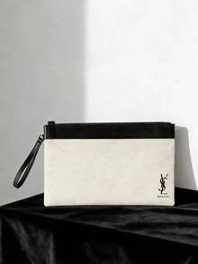 Yves Saint Laurent Materiel Beauty Large Wristlet Makeup Bag, White And Black Zipper Cosmetic Case With Detachable Strap, 240x150mm, Women Makeup Bag For Travel And Daily Use - White Black - View 1