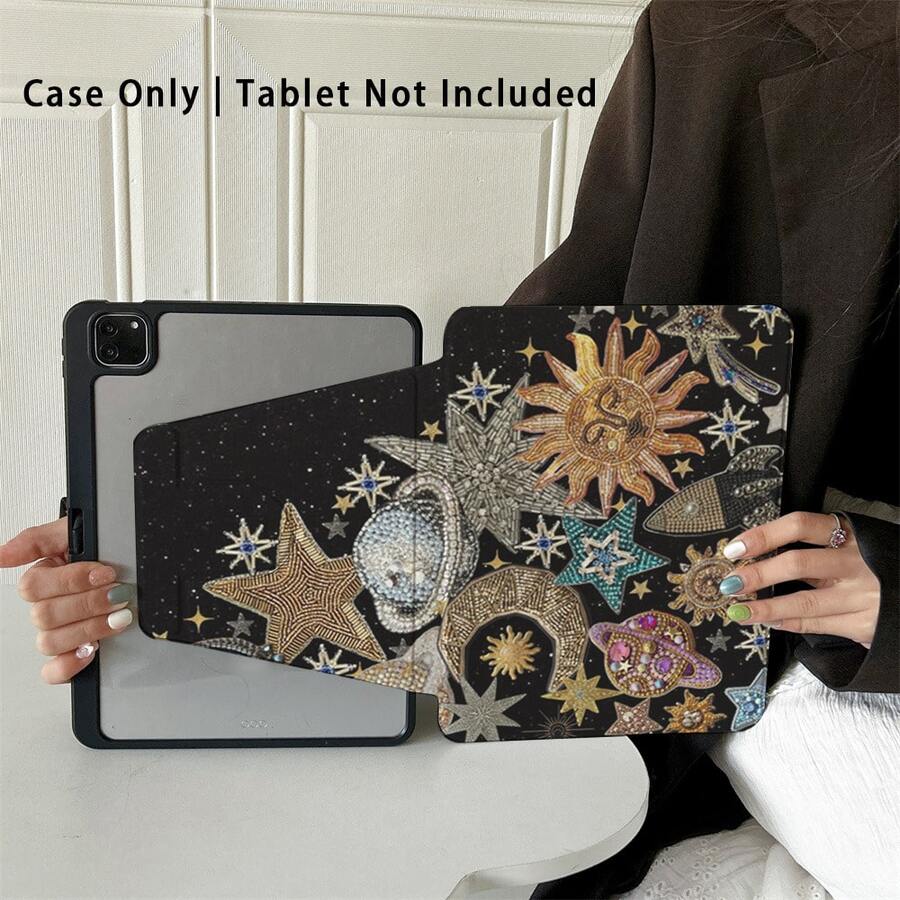 1 件装星空图案保护套 - 专为追求奢华未来主义风格和炫目设计的爱好者打造，带笔槽的保护套兼容 iPad 10.9/10.2/Air 第五代/Pro 11/10代/9.7/Air 2/iPad（第七代）/iPad（第八代）/iPad Air 4/5/iPad Pro 11/iPad 第十代 10.9 英寸 2022 款智能保护套 - 黑色 - 查看 1