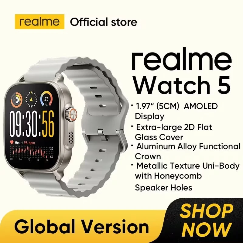 Realme Watch 5 智能手表，1.97 英寸触摸屏，无线通话，NFC，运动追踪 - 睡眠/压力/能量/噪音监测，指南针和 5 颗卫星定位，独立 GPS，智能伴侣，108 种运动模式 - 銀色 - 查看 1