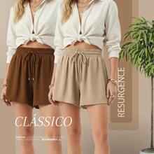 Women's Loose-Fitting High-Waisted Shorts With Elastic Waist, Comfortable, Duna Fabric, Casual, Chic, Everyday, Lightweight, Basic, Blogger Style, Knit Fabric, Faux Drawstring, Women's Fashion, Home, Beach, Vacation, Diary, Brunch, Travel, Spring, Summer - 紫丁香色 - 查看 5