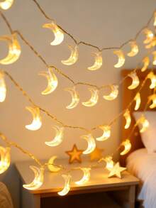 1pc 1.5/3/6m Plastic Ball&Moon Decorative Lights String, Battery-Powered Indoor Decorative LED Star Light String, Room Decoration, Bedroom Wall Decoration Moon String Light, Star And Moon Fairy Light String,Wedding Party Decorative Light String - 黃色 - 查看 5