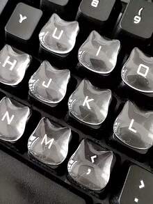 4/10个猫形透明键帽 - 亮面猫眼设计，白色指甲保护套，适用于QWERTY键盘，适用于PC/笔记本电脑，可爱电脑和猫咪爱好者DIY打字辅助工具，键盘游戏，趣味键盘，键盘和平板电脑保护套 - 彩色 - 查看 3