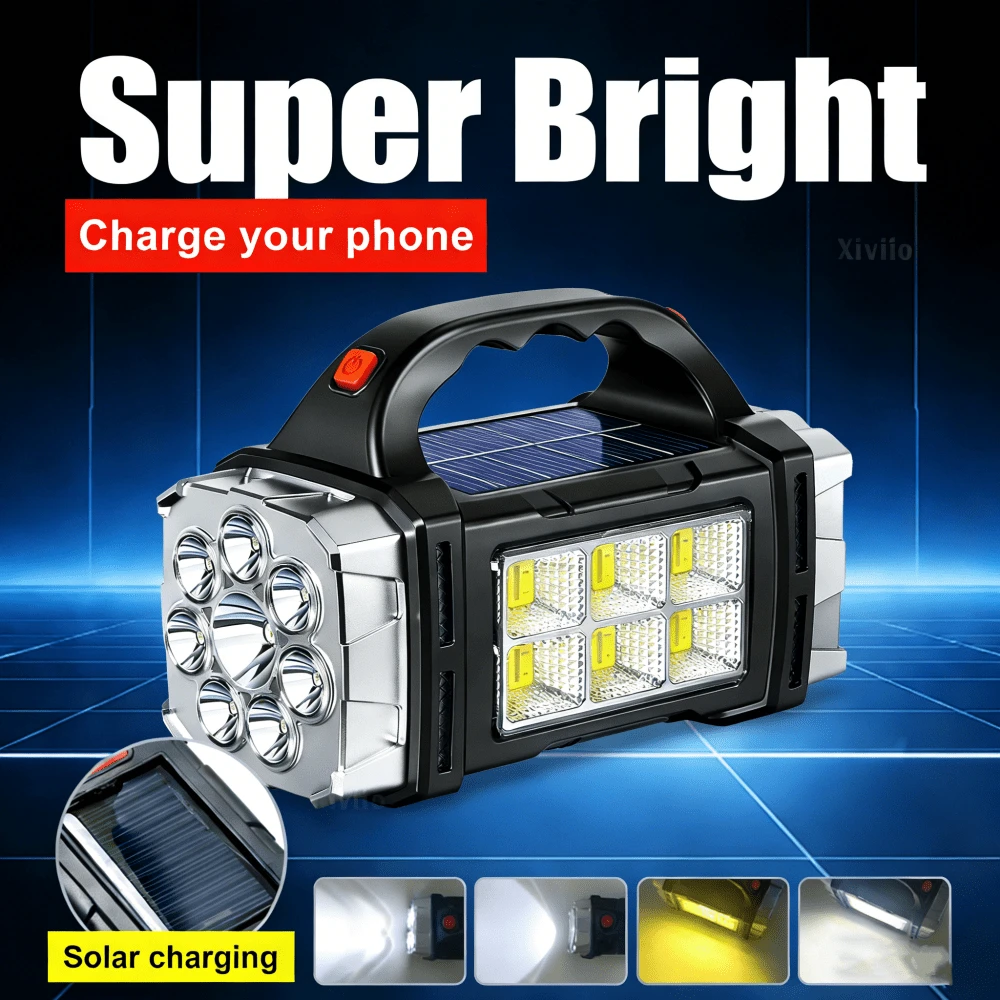 Linterna LED súper brillante, linterna solar, linterna recargable por USB, linterna táctica COB, linterna de largo alcance, luz para pesca y camping, equipo de camping