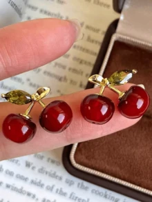 1 Pair Cute Cherry Earrings, Sweet Red Stud Earrings, Student Jewelry, Women's Casual Daily Wear - Style 1 - View 3