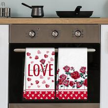 2/4/48条装情人节厨房毛巾，浪漫心形玫瑰图案涤纶洗碗布，吸水性强，柔软耐用，适合日常厨房清洁，营造情人节氛围，实用又美观的家居用品，情人节及婚礼装饰，多用途清洁毛巾 - 彩色 - 查看 3