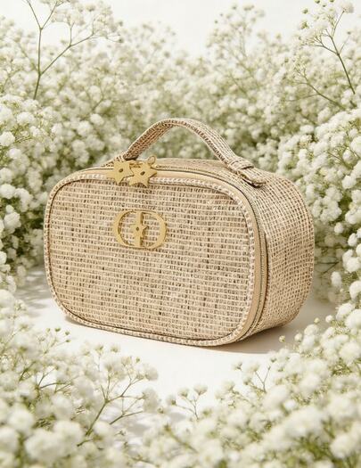 Christian Dior 2025圣诞限量版闪亮金色编织纹理化妆包，营造璀璨梦幻效果